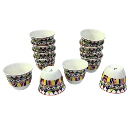 فنجيال قهوة عربية نقش عسيري طقم 12 قطع مقاس صغير