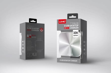 ليدنيو شاحن منزلي سريع ب7 مداخل USB و1 تايب سي مع تقنية كوالكم 3