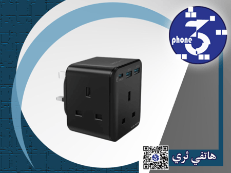 فيش راف باور بايونير 3 مداخل طاقه ثلاثيه مع منفذين USB ومنفذ تايب سي بتقنية PD بقوة 20 واط ميني - اسود