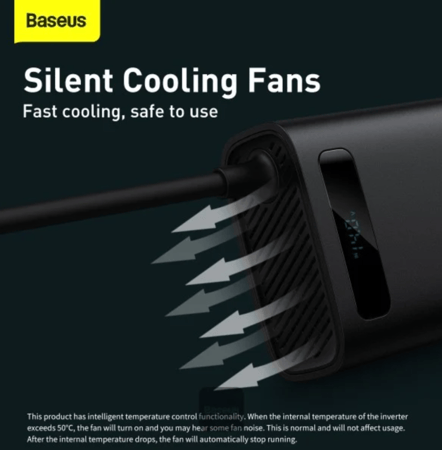 توصيلة سيارة بيسوس بقوة 150 واط و220 فولت بمنفذ تايب سي ومنفذ USB ومنف