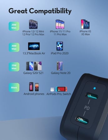 شاحن جداري 40 واط PD اسود راف باور