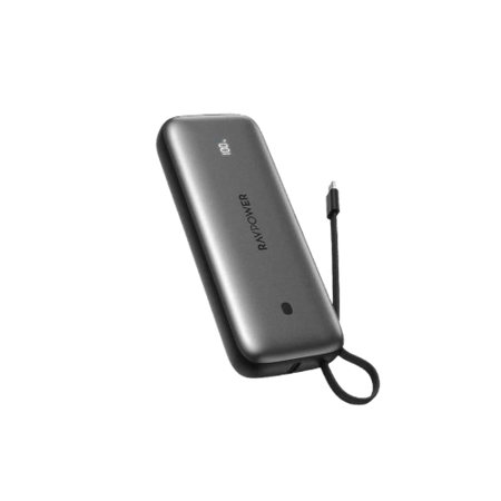 بطارية راف باور بقوة 35 واط بسعة 20000 ملي امبير مع سلك مدمج تايب سي ومنفذ تايب سي ومنفذ يو اس بي - اسود