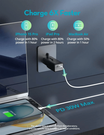 فيش سفر راف باور نانو بقوة 30 واط بمنفذ تايب سي - اسود