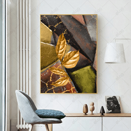 لوحة فن تجريدي ذهبي ومجموعة الوان