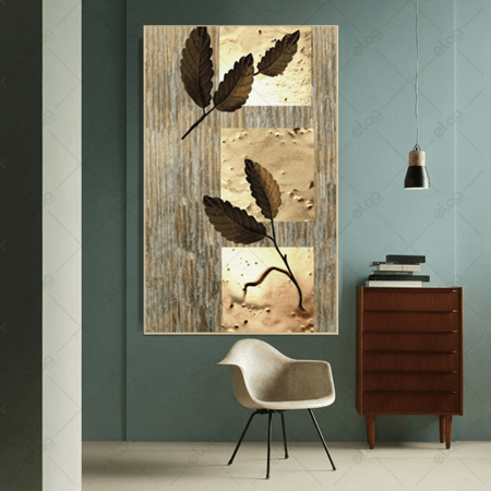 لوحة فنية لاوراق شجر باللون البني الغامق بخلفية درجات البني