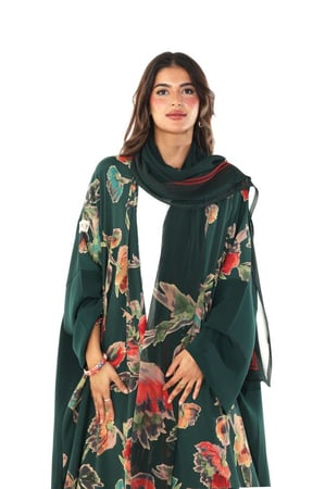 عباية حرير الورود اخضر ١