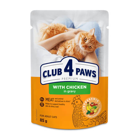 Club 4 Paws Premium With Chicken in Gravy 85g كلوب فور باوز طعام رطب