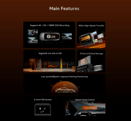 داش كام DDPAI Z60 ثلاثية 3CH أمامية 4K وداخلية 2K وخلفية FHD مع حماية 24 ساعة
