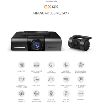 داش كام FineVu GX4K أمامية وخلفية 4K UHD – حماية ورؤية فائقة (ضمان 3 سنوات )