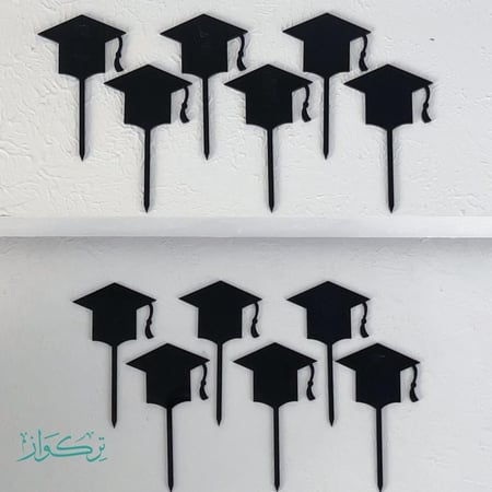 12 قطعة تغريسات قبعة تخرج - اسود