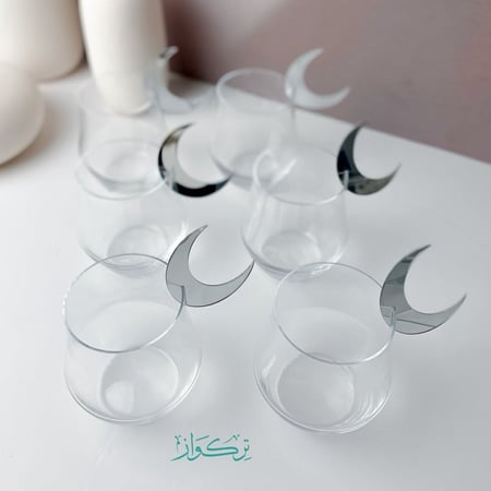 (6) قطع تعليقات أكواب هلال  | فضي