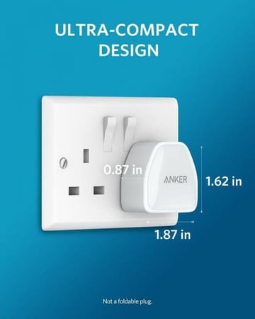 شاحن جداري انكر بمنفذ واحد 20W USB-C يدعم تقنية الشحن سريع PD اللون ابيض