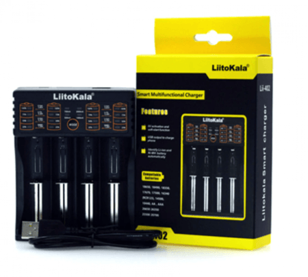 شاحن 4 بطاريات قابلة للشحن مع حاجز منزلق من ليتوكالا Lii-402