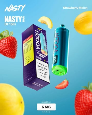 شيشة جاهزة ناستي هوكا 15000 سحبة فراولة شمام NASTY HOOQA DTL 15K Puff