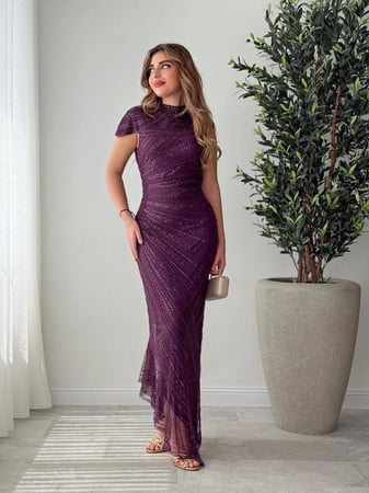 فستان سهرة ترتر وشك لون موف فاخرة أنيق