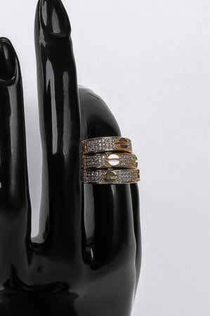 خواتم زركون ذهبي ثلاث قطع بتصميم عصري