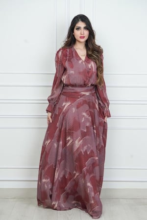 فستان شيفون مشجر طويل بإكسسوار بالكتف