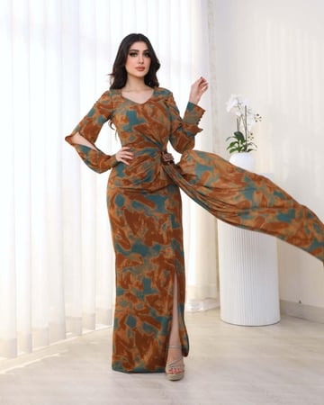 فستان ناعم مشجر باكسسوار بالخصر