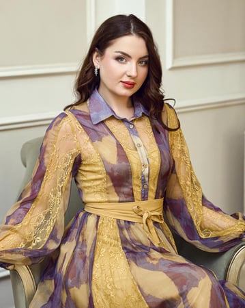 فستان شيفون مشجر مع دانتيل أنيق