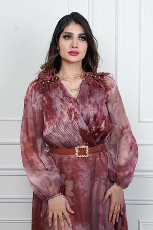 فستان اورجانزا مشجر طويل بورود ثلاثية الابعاد