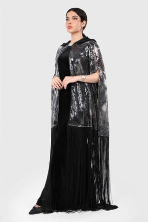 قفطان سهرة مخمل مع وشاح ترتر ومن الاسفل هدب