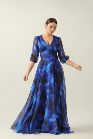 فستان طويل شيفون كحلي