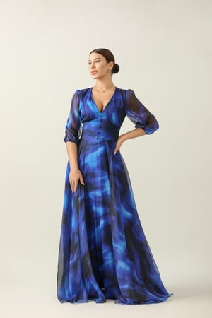 فستان طويل شيفون كحلي