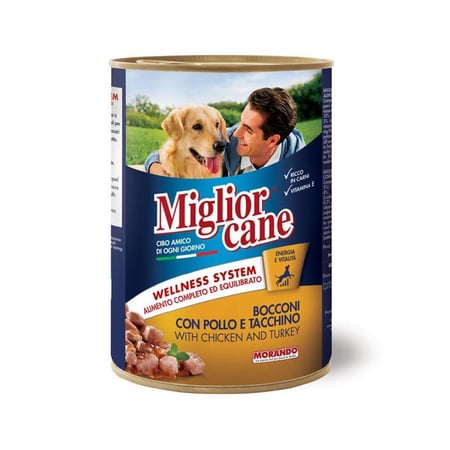 ميجليور طعام الكلاب الرطب قطع قصب مع الدجاج والديك الرومي المعلب،405 جم