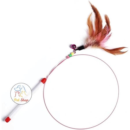 صنارة سلكية لعبة تفاعلية للقطط مع ريش ودمى متدلية