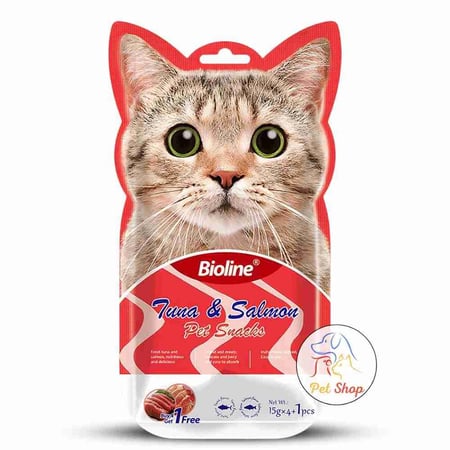 بيولاين مكافات بنكهة التونا والسلمون 5 اظرف بالداخل