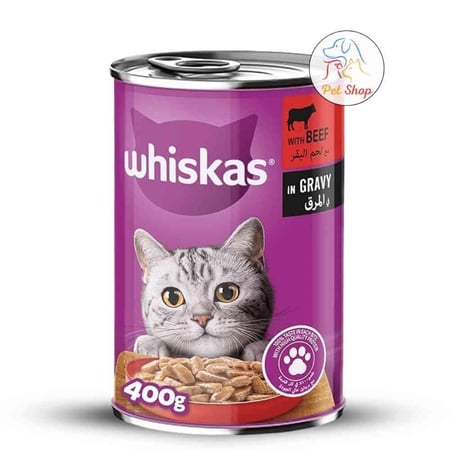 ويسكاس طعام قطط رطب بنكهة لحم البقر بالمرق 400 جرام