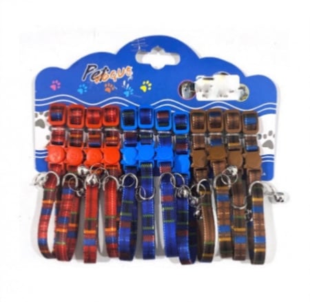 طوق كاروهات للقطط مع جرس بالوان مختلفة