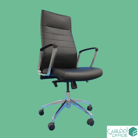 كرسي مكتبي دوار من الجلد الأسود