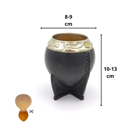 مقاس كوب ثمرة القرع  شكل بيضاوي مذهب لون أسود لمشروب المتة