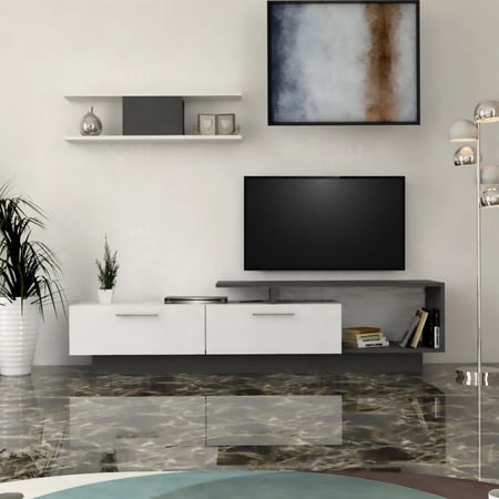 طاولة تلفزيون ابيض مع رمادي غامق - موديل Tv01