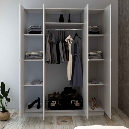 طقم غرفة نوم كاملة مع دولاب باللون الأبيض 4 ابواب - SetBR-01