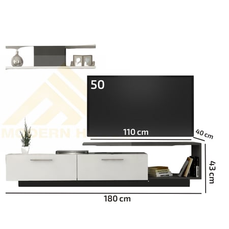 طاولة تلفزيون ابيض مع رمادي غامق - موديل Tv01