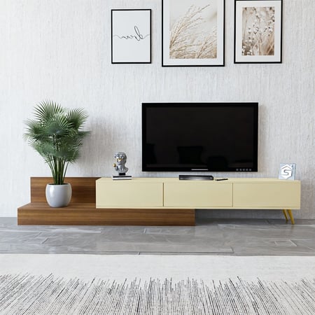 طاولة تلفزيون بني3 مع بيج - موديل tv55