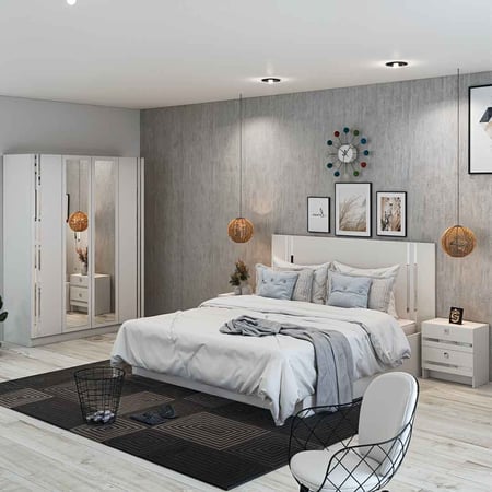 طقم غرفة نوم كاملة مع دولاب باللون الأبيض 4 ابواب - SetBR-01