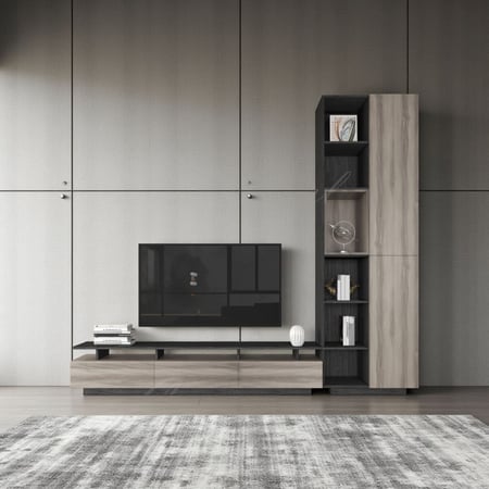 طاولة تلفاز رمادي 2031 مع رمادي 2020 -موديل Alfa