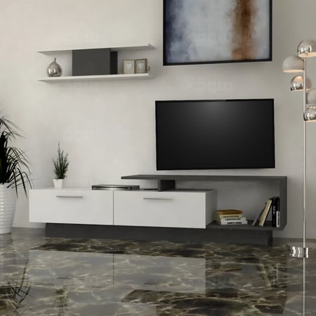 طاولة تلفزيون ابيض مع رمادي غامق - موديل Tv01