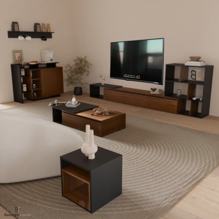 طقم طاولات اسود مع بني 2060 - موديل Diamond