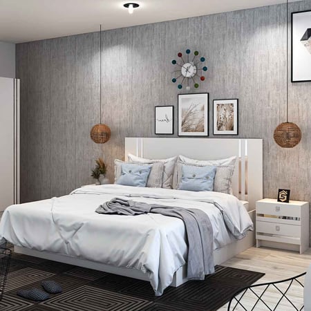 طقم غرفة نوم كاملة مع دولاب باللون الأبيض 4 ابواب - SetBR-01