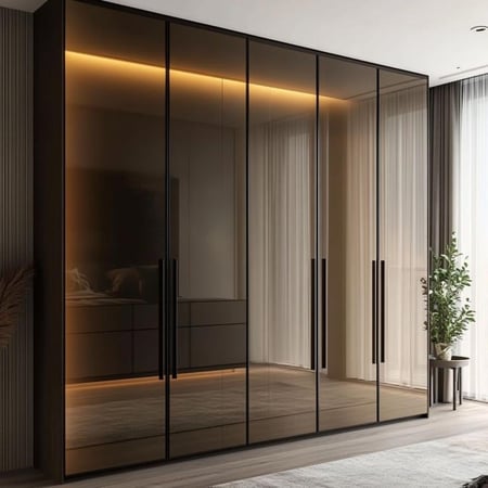 خزانة ملابس أونيـكس – زجاج عاكس بتفاصيل فاخرة وإضاءة خفية