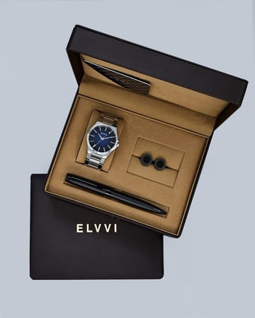 طقم هدايا رجالي من ساعة وكبك وقلم