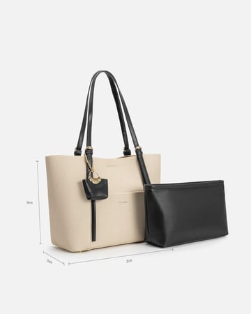 شنطة نسائية جلد بلون أسود وبيج