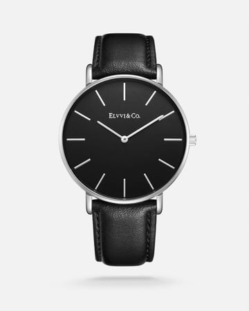 ساعة رجالية بسير جلد بلون أسود