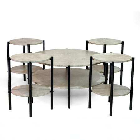 طقم طاولات كنب دائري لون رصاصي فاتح