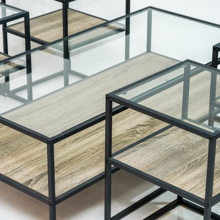 طقم طاولات كنب لون خشبي