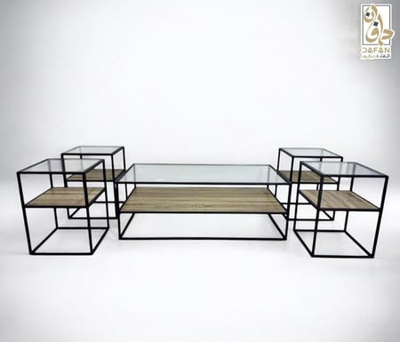 طقم طاولات كنب لون خشبي